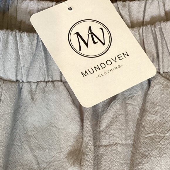 Beachy 3-Piece Set: Crop Ruffle Pant Linen Button-Up Top Sz S Seagrass Hat 329A - Picture 15 of 16